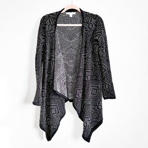 Kaisely Black White Aztec Western Print Draped Open Cardigan Sweater sz Small